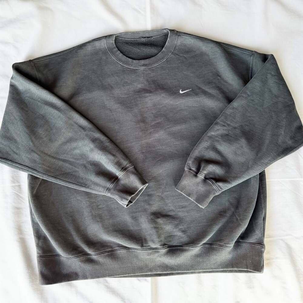 Nike Swoosh Embroidered Crewneck Sweatshirt Black Charcoal  XL